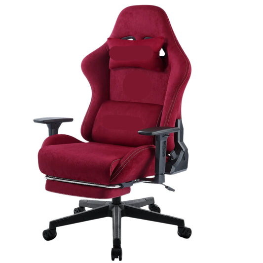 Ergonomische Gamestoel – Bureaustoel – Gamingstoel – Comfortabele Stoel – Faux Suède Bekleding – 3D Verstelbare Armleuningen – Uittrekbare Voetsteun - Wijnrood