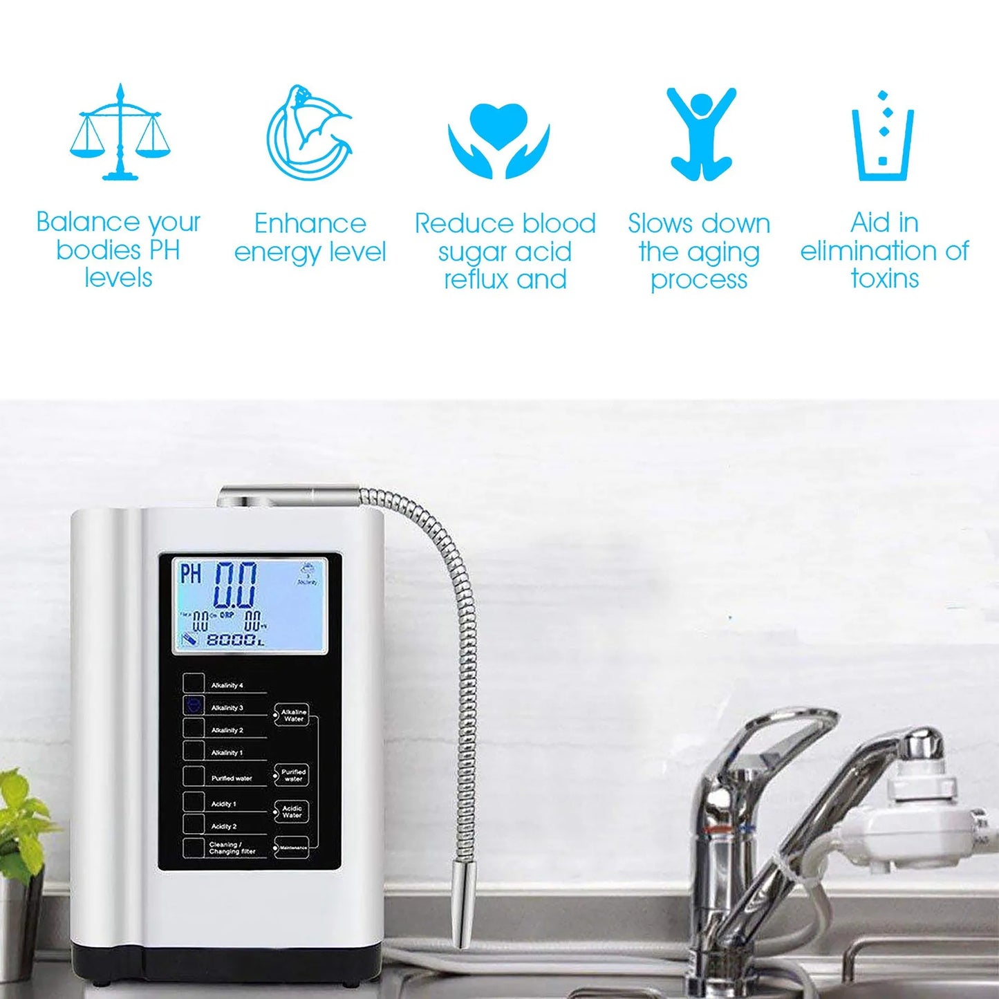 Waterzuiveringsmachine – Waterfilter – Kraanwater Reiniger – Drinkwater Filter – Titanium Elektrolyse – 2 Liter Per Minuut - QUORE