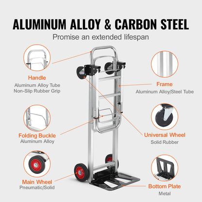 Steekwagen - Steekkar - Traploper - Transportwagen - Draagvermogen 136 kg - Vouwbare Handtruck - Aluminium Zware Industriële Dolly Kar - voor Transport en Verhuiswerk - Zilver