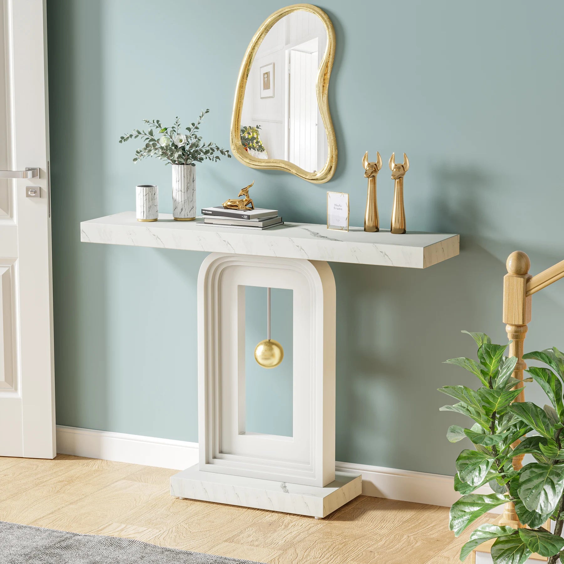 Tribesigns Modern Console Table, 40 Inches Narrow Sofa Entryway Table with Pendulum Shape Base, Contemporary Wood Accent Table - QUORE