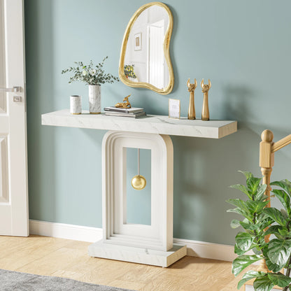Tribesigns Modern Console Table, 40 Inches Narrow Sofa Entryway Table with Pendulum Shape Base, Contemporary Wood Accent Table - QUORE
