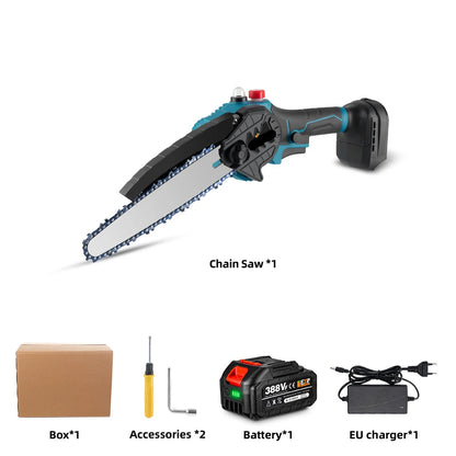 Kettingzaag - Snoeizaag - Takkenzaag - Handzaag - Draadloze - Elektrische - 1500W - 8 Inch Zaagblad - Brushless Motor - Handzaam Ontwerp – Inclusief 1x 18V Accu en EU Stekker