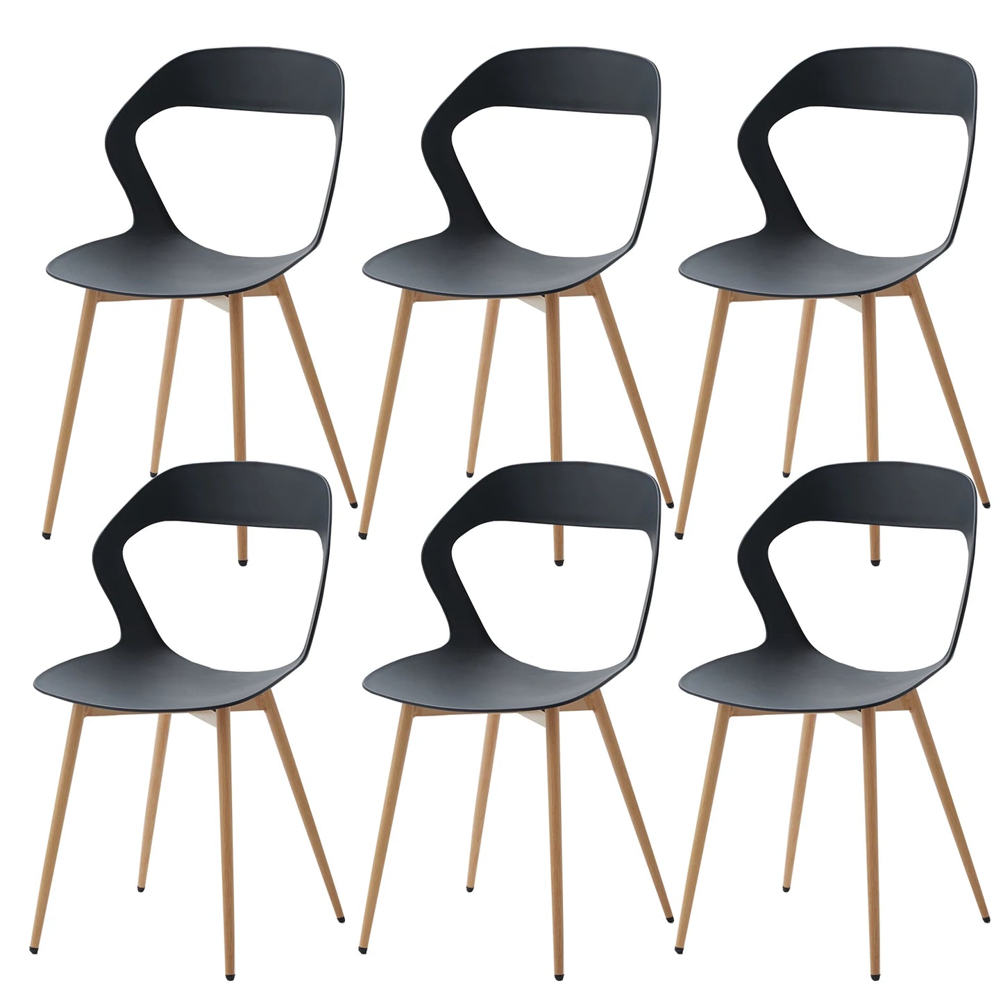 Set van 6 Eetkamerstoelen – Stoelen – Zithoekstoelen – Vergaderstoelen – Make-up Stoelen – Zwarte kunststof zitting – Stevige metalen poten