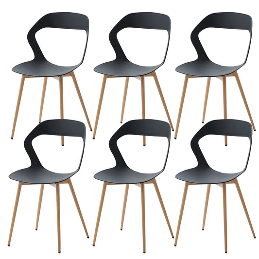 Set van 6 Eetkamerstoelen – Stoelen – Zithoekstoelen – Vergaderstoelen – Make-up Stoelen – Zwarte kunststof zitting – Stevige metalen poten