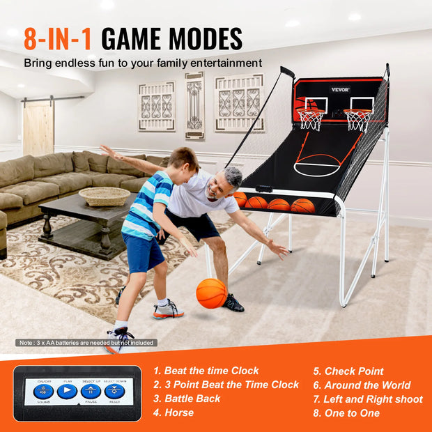 Basketbal - Arcade - Basketbalring - Opvouwbare basketbal Arcade - 2 speler - 80x54x81 inch - Dual Shot Sport - met 4 ballen 8 spelmodi voor kind Volwassene