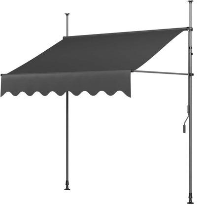Balkon Zonnescherm - Luifel - Balkon Parasol - Zonneluifel - Uittrekbaar - 400x120 cm - Zonwering Zonder Boren met UV50+ Bescherming en Handslinger - Grijs - QUORE