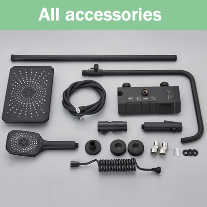 Douchekraan - Douchepaneel - Douche - Regendouches - Inbouw Douchekraan Set zonder Display – Regendouche met Piano-Stijl Mengkraan & Bidet Handdouche - Zwart - QUORE