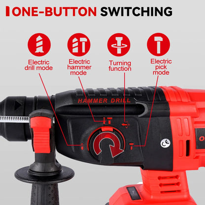 Boorhamer - Breekhamer - Boor - Klopboormachine - Bamerboormachine - Accu - Brushless - Elektrische Combihamer - 2000W - met 1 Accu, Lader en Accessoires – Geschikt voor 21V/18V Batterijen