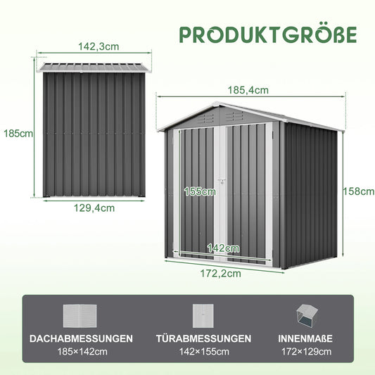Opbergschuur Tuinschuur Fietsenberging Tuinberging Berging Stalen Schuur – 154x83x180 cm – Weerbestendig Met Vloerfundering En Slot