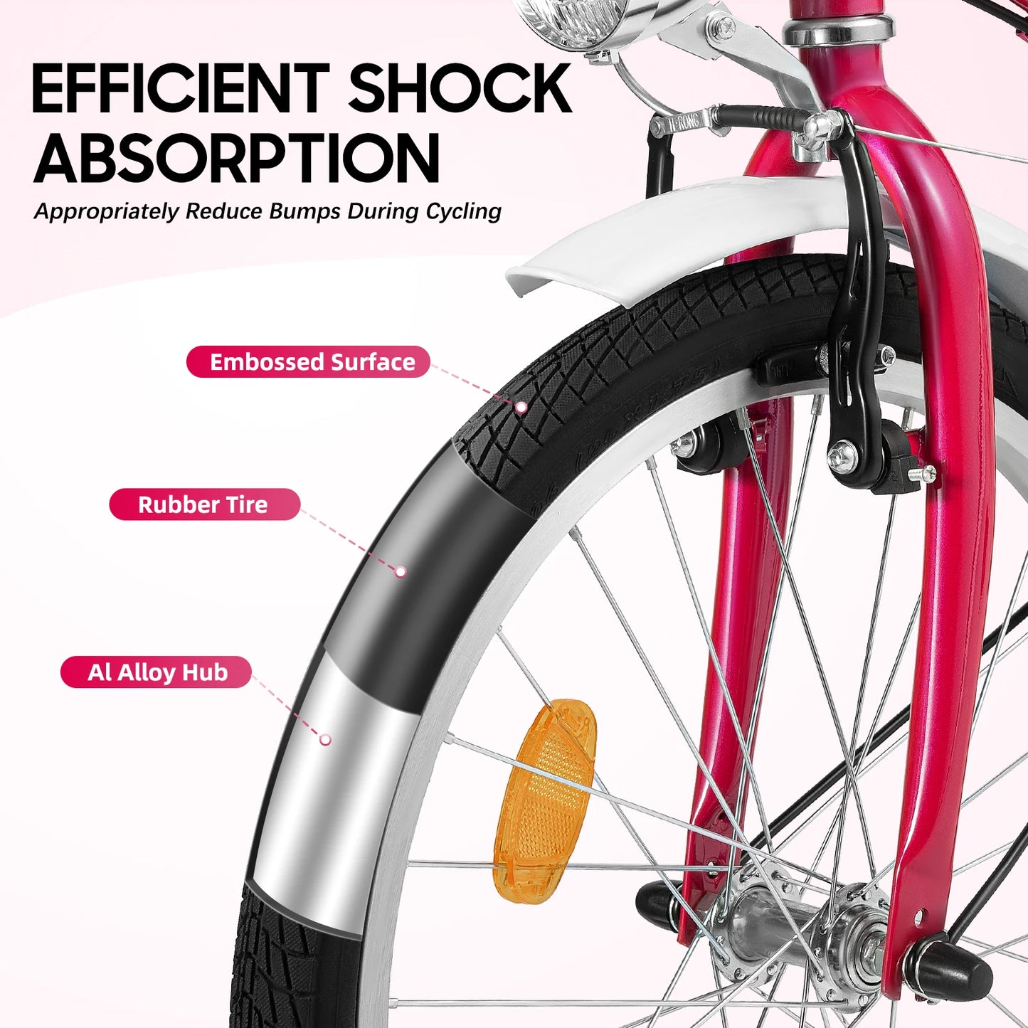 Kinderfiets – 20-Inch Fiets – Stadsfiets – Comfortfiets – Damesfiets – 6 Versnellingen – Koolstofstaal Frame - Roze