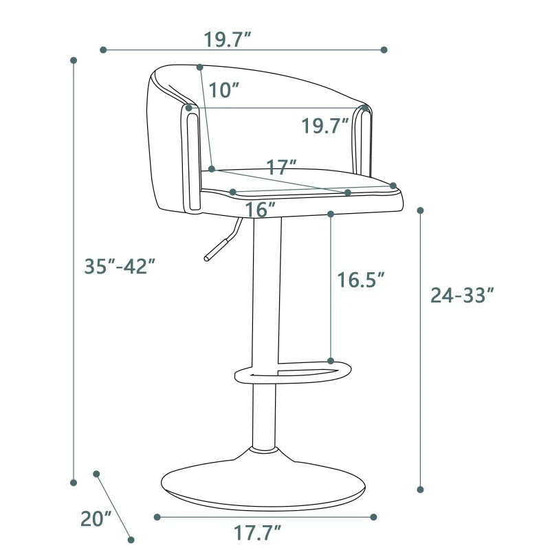 Barkruk – Barkrukje – Barstoel – Stoel – Fluwelen Bekleding – Verstelbare Hoogte – Metalen Basis - Set van 2 -  Grijs