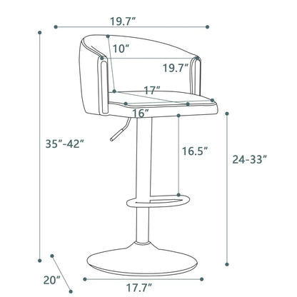 Barkruk – Barkrukje – Barstoel – Stoel – Fluwelen Bekleding – Verstelbare Hoogte – Metalen Basis - Set van 2 -  Grijs