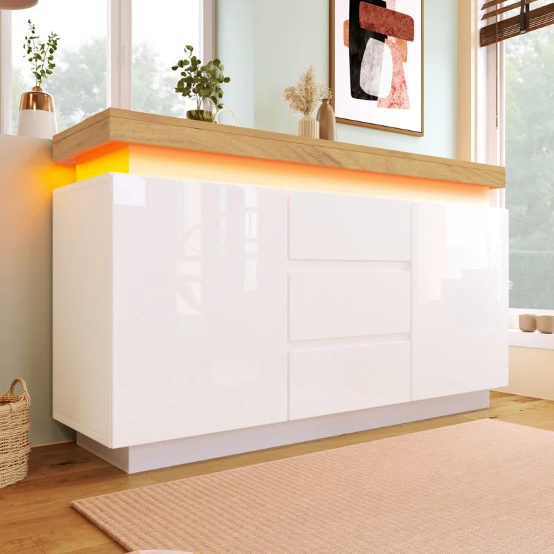 Opbergkast – Opbergmeubel – Kast Met Lades – Opbergmeubel Met Planken – Hoogglans Afwerking – LED Verlichting