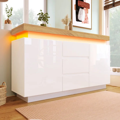 Opbergkast – Opbergmeubel – Kast Met Lades – Opbergmeubel Met Planken – Hoogglans Afwerking – LED Verlichting