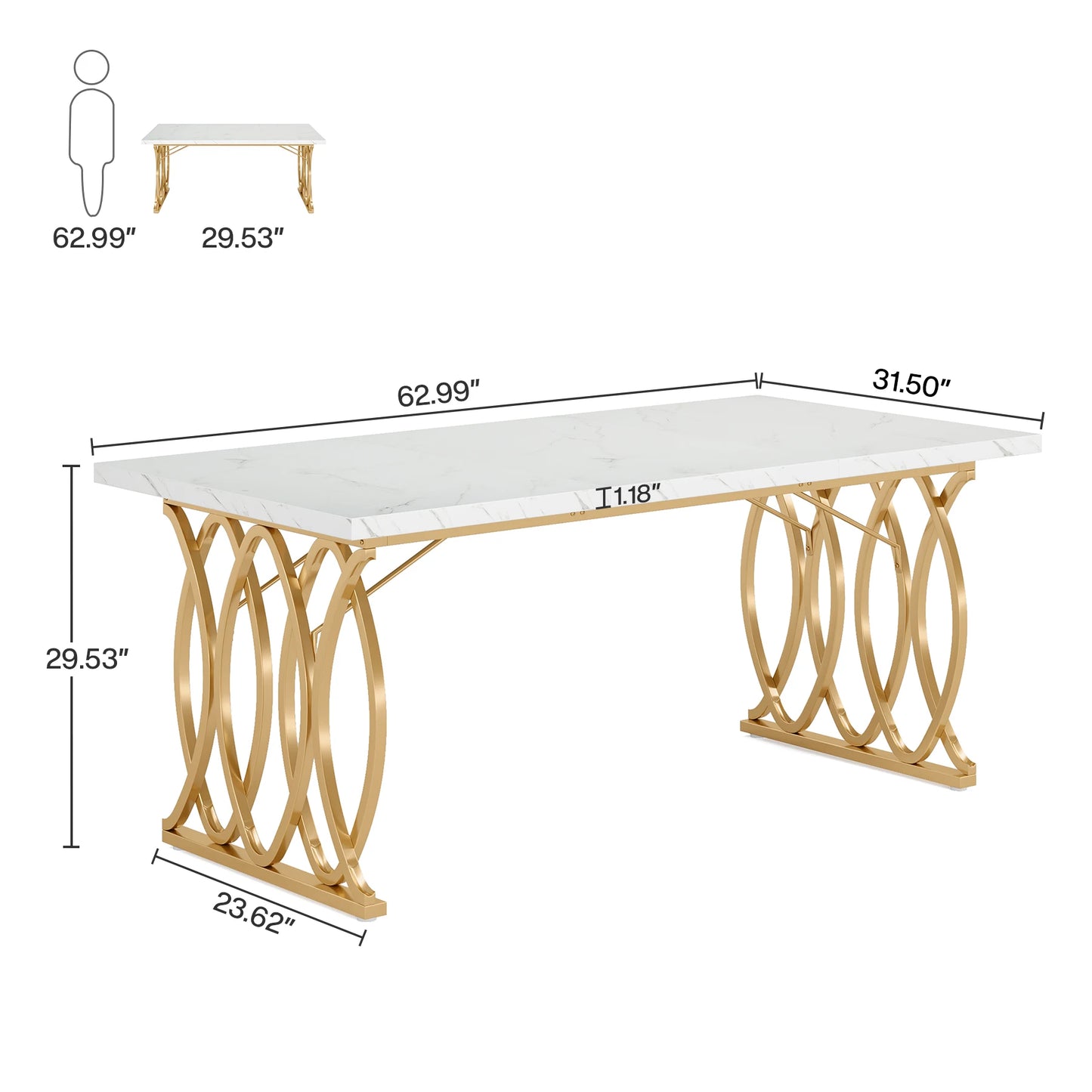Bureautafel – Werktafel – Thuiswerkplek – Studiebureau – Kantoormeubel – Stevig Metaal Frame – Krasbestendig Tafelblad - 160 x 80 x 75 cm - Wit & Goud