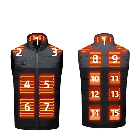Verwarmingsjas - Verwarmde Bodywarmer - Verwarmde Kleding - 15 Areas Verwarmd Vest - Motorfiets Usb Elektrisch Verwarmingsvest - Winter Oplaadbare Verwarmde Jas - Maat XL - Grijs