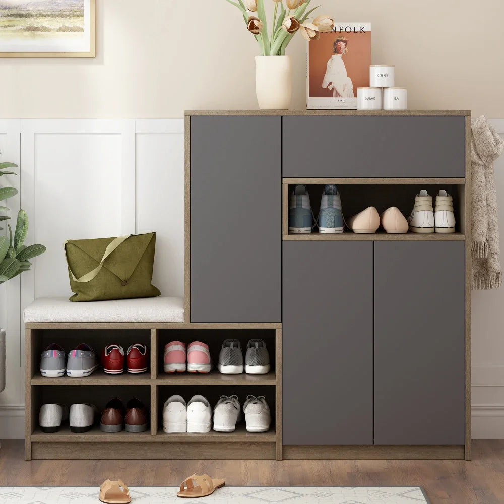 Multifunctional Shoe Storage Bench & Wardrobe – Thick Padded Seat, Built-in Sturdy Shoe Racks, for Corridor, Entryway & Hallway