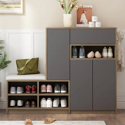 Multifunctional Shoe Storage Bench & Wardrobe – Thick Padded Seat, Built-in Sturdy Shoe Racks, for Corridor, Entryway & Hallway