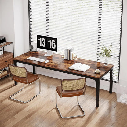 Bureau – Computerbureau – Werktafel – Bureautafel – Thuiswerkplek – Extra Lang 200 cm – Stevig Houtlook Metalen Pooten Rustiek Bruin