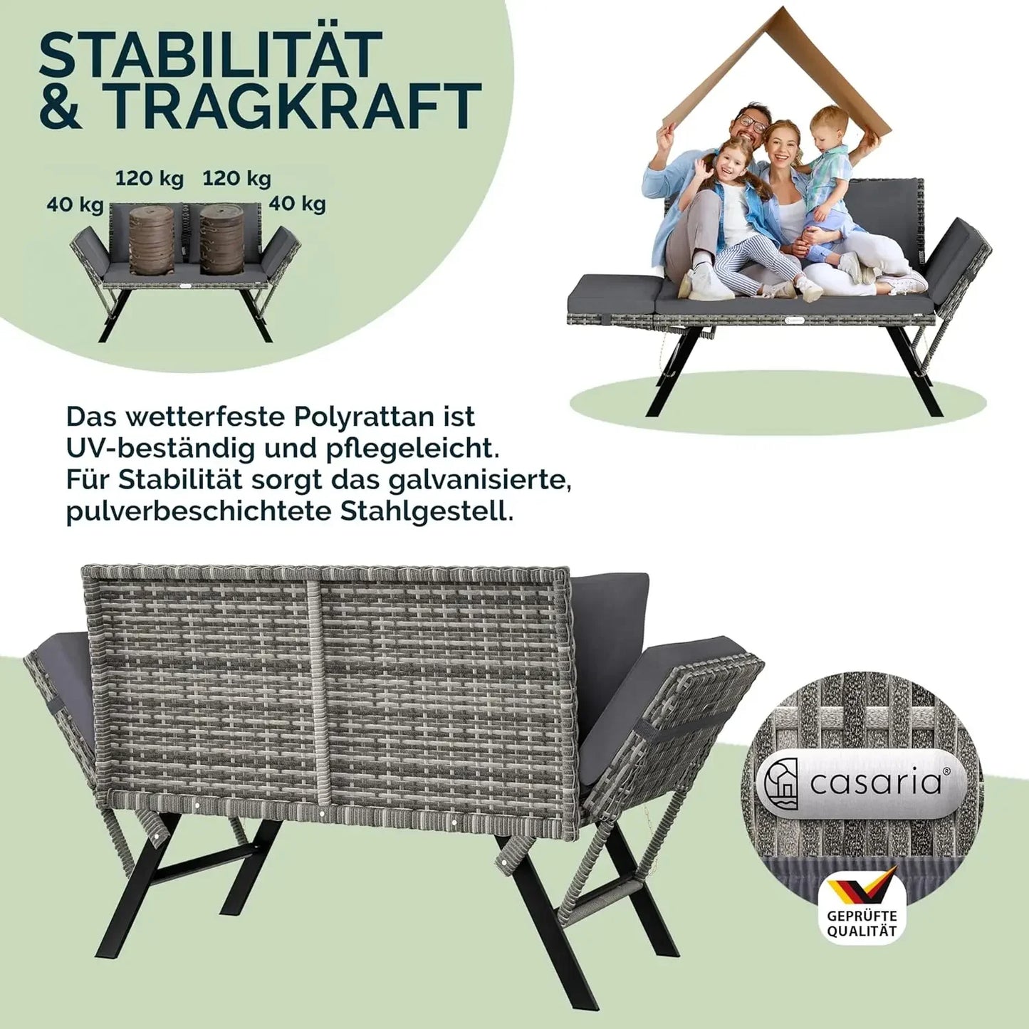 Tuinbank – Buitenbank – Ligbank – Polyrattan Bank – 2-In-1 Ligstoel – Weerbestendig – 240 Kg Draagkracht