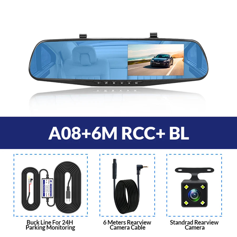 Dashcam voor Auto - 4.3 Inch - Full HD 1080P Auto Rij Recorder - Achteruitkijkspiegel DVR - Nachtzicht, Bewegingsdetectie, Parkeermodus - 6M Achteruitrijcamera - Zonder Geheugenkaart - Zwart