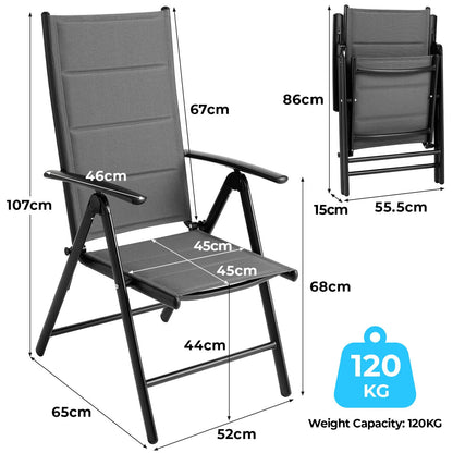 Tuinstoelen – Klapstoelen – Balkonstoelen – Terrasstoelen – Tuinmeubelen – Teakhouten Armleuning – Verstelbare Rugleuning - Grijs - QUORE
