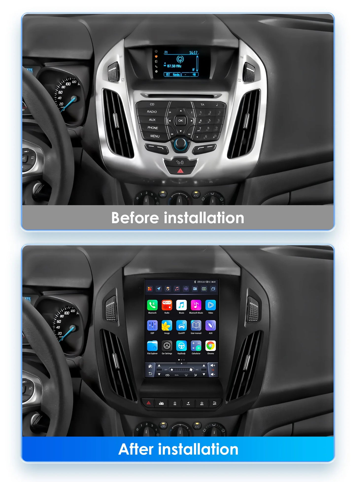 360° Camera – Multimedia Systeem – Auto Navigatie – Touchscreen Radio – 9,7 Inch Android 13 – 4G Internet – Wireless CarPlay – Voor Ford Transit & Tourneo Connect 2013-2018