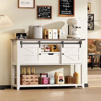 Consoletafel – Entreetafel – Opbergkast – Buffetkast – Houtnerf – Schuifdeuren – Veel Opbergruimte - 46 x 14.1 x 31.6 in - Grijs Wit