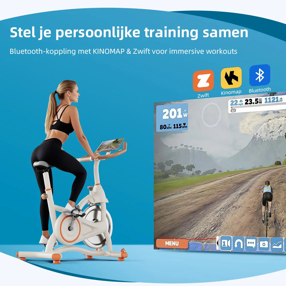 Hometrainer – Spinningfiets – Fitnessfiets – Indoorfiets – Fitnessapparaat – Stil en Compact – Magnetische Weerstand Met Bluetooth - QUORE