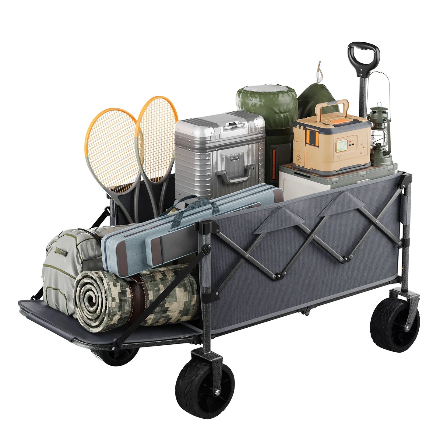 Bolderkar - Transportkar - Handkar - Bolderkar Opvouwbaar - Bolderwagen - met Achterdeur en Wielen - Bolderkarren - Tuinkar - voor Picknick, Strand en Tuin - 200L Grote Capaciteit - Grijs