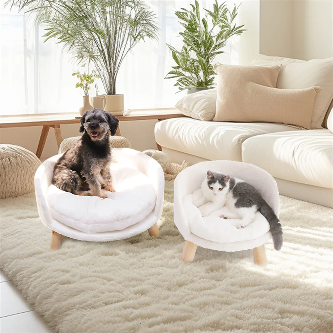 Kattenbed - Kattensofa - Zacht Warm - Pluche Fabric Pet - Nest Stoel Bed -  Houten Poten - met Kussen Pad Wasbaar - en Waterdicht - voor Kleine Huisdieren - Duurzame Structuur
