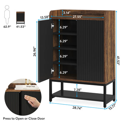 Schoenenkast – Schoenenrek – Schoenenopberger – Schoenenbank – Opbergkast – Hout – 5 Niveaus – Druk-open Deuren – Compact 73x35x105 cm - QUORE