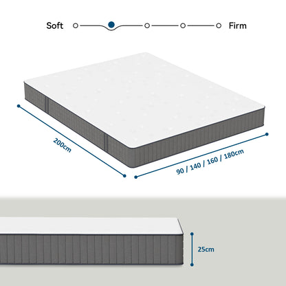 Pocket spring core mattress 25cm H3 - 7 zones with diatom foam & orthopedic support - QUORE