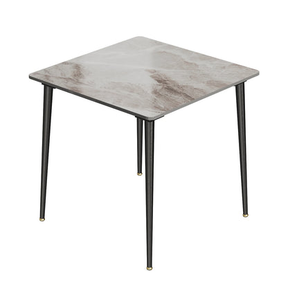 Eetkamertafel – Marmeren Tafel – Vierkante Eettafel – Compacte Tafel – Sintered Stone Blad – Robuuste Metalen Poot – 80x80 cm - Glanzend grijs