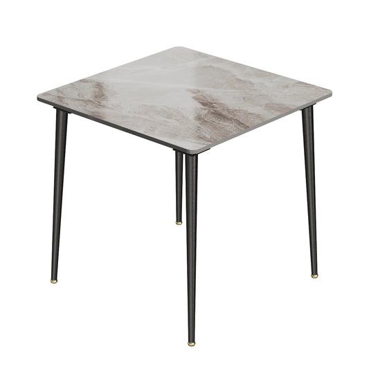 Eetkamertafel – Marmeren Tafel – Vierkante Eettafel – Compacte Tafel – Sintered Stone Blad – Robuuste Metalen Poot – 80x80 cm - Glanzend grijs