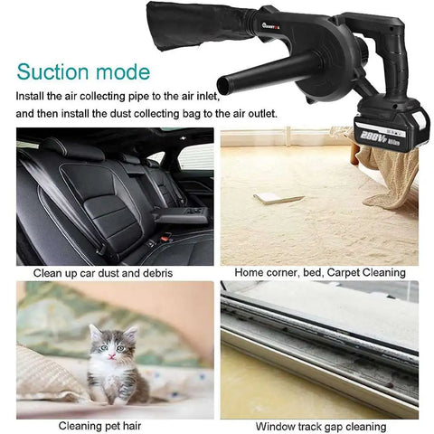 Elektrische - luchtblazer - en - Stofzuiger - Handblazer - 1500W - Volume - Schakelaar vast te zetten - Afneembare blaaspijp en stofzak - 3m lange kabel - Inclusief 2 batterijen - Handig! - QUORE