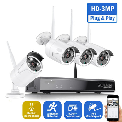 Draadloze Beveiligingscamera Set – Wifi Camera Systeem – IP Camera Beveiliging – CCTV Camera Kit – 4-delig – 3MP Resolutie – Nachtzicht 30 Meter