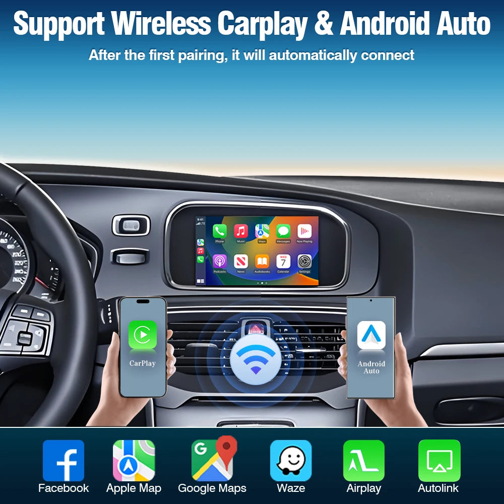 Carplayadapter – Draadloze CarPlay Dongle – Android Auto Adapter – Auto Multimedia Interface – Bluetooth USB – Voor Volvo V40 V60 S60 XC60 – Inclusief Geluidskabel & Microfoon – Snelle WiFi Verbinding