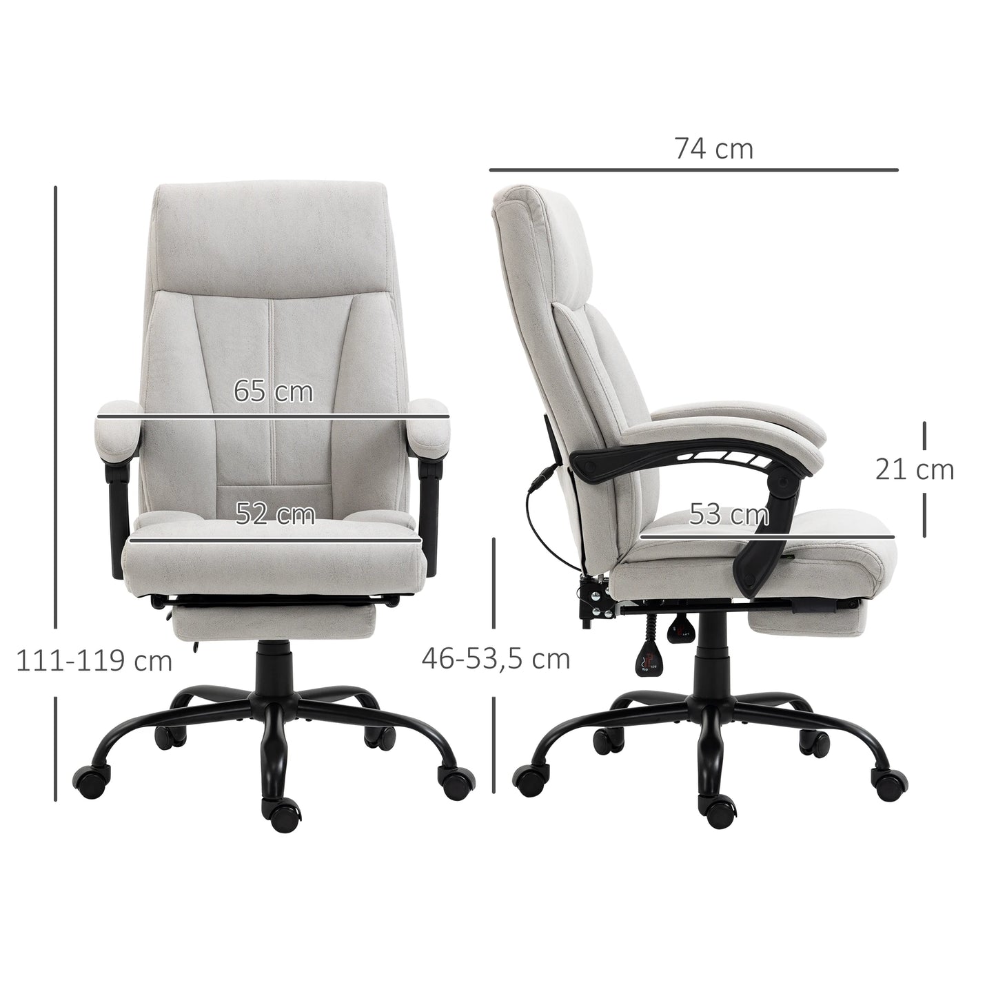 Massage Bureaustoel – Massagestoel – Office Chair Met Massage – Bureaustoel Met Verwarming – Verstelbare Bureaustoel – Zes-punten Massage – Lendenverwarming - 74 x 65 x 111-119 cm - Wit