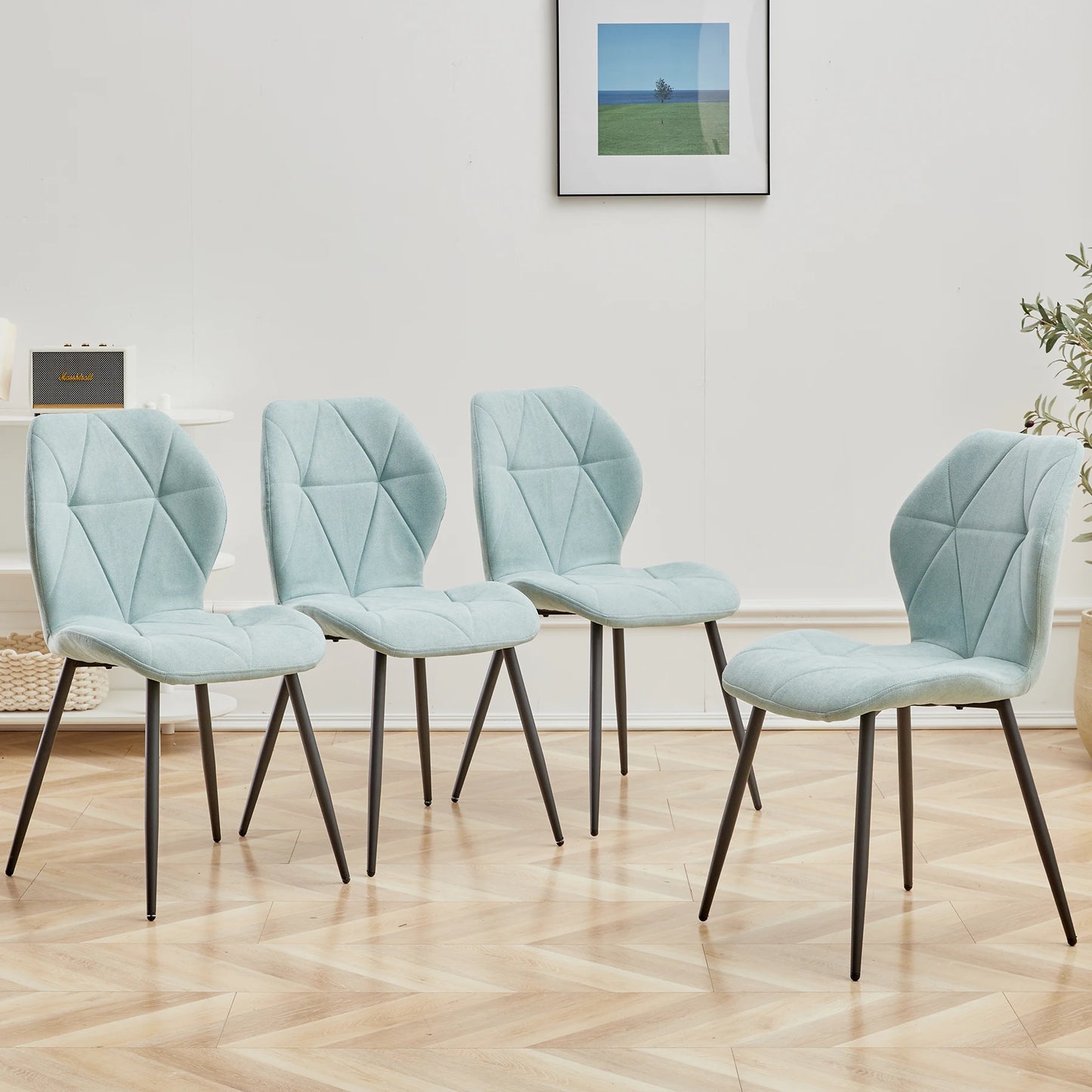 Eetkamerstoelen - Set van 4 - Gestoffeerde - Zachte Linnen - Fluwelen Zitting - Ergonomische - Metalen Poten - Comfortabel en Stijlvol - 42cm x 48cm x 86cm - Bruin