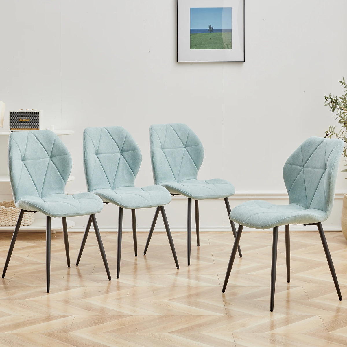 Eetkamerstoelen - Set van 4 - Gestoffeerde - Zachte Linnen - Fluwelen Zitting - Ergonomische - Metalen Poten - Comfortabel en Stijlvol - 42cm x 48cm x 86cm - Mint