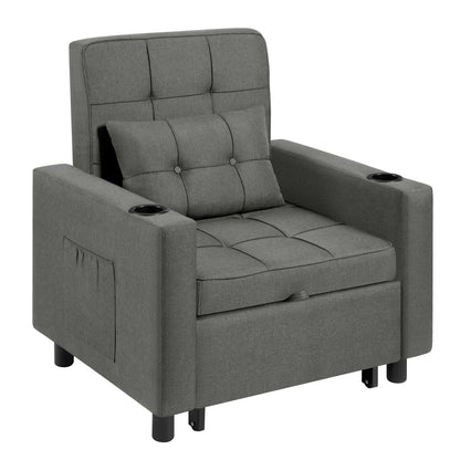 4 in 1 - Slaapbank - Slaapstoel - Logeerbed - Klapstoel - met Verstelbaar Rugleuningkussen - Fauteuil Stoel - voor Appartement - Woonkamer - Linnen - Donkergrijs