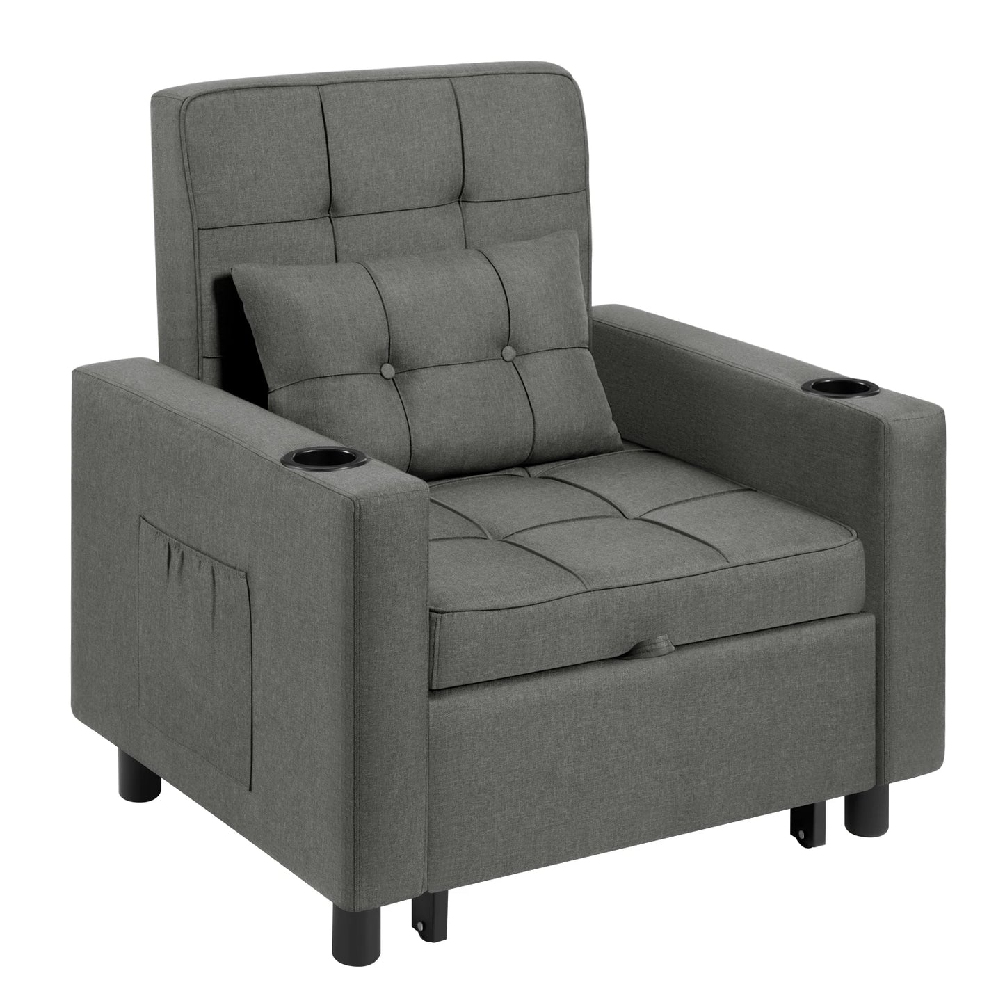 4-in-1 Slaapstoel – Slaapfauteuil – Relaxstoel – Ligstoel – Slaapbank – Verstelbare Rugleuning – Donkergrijs Linnen