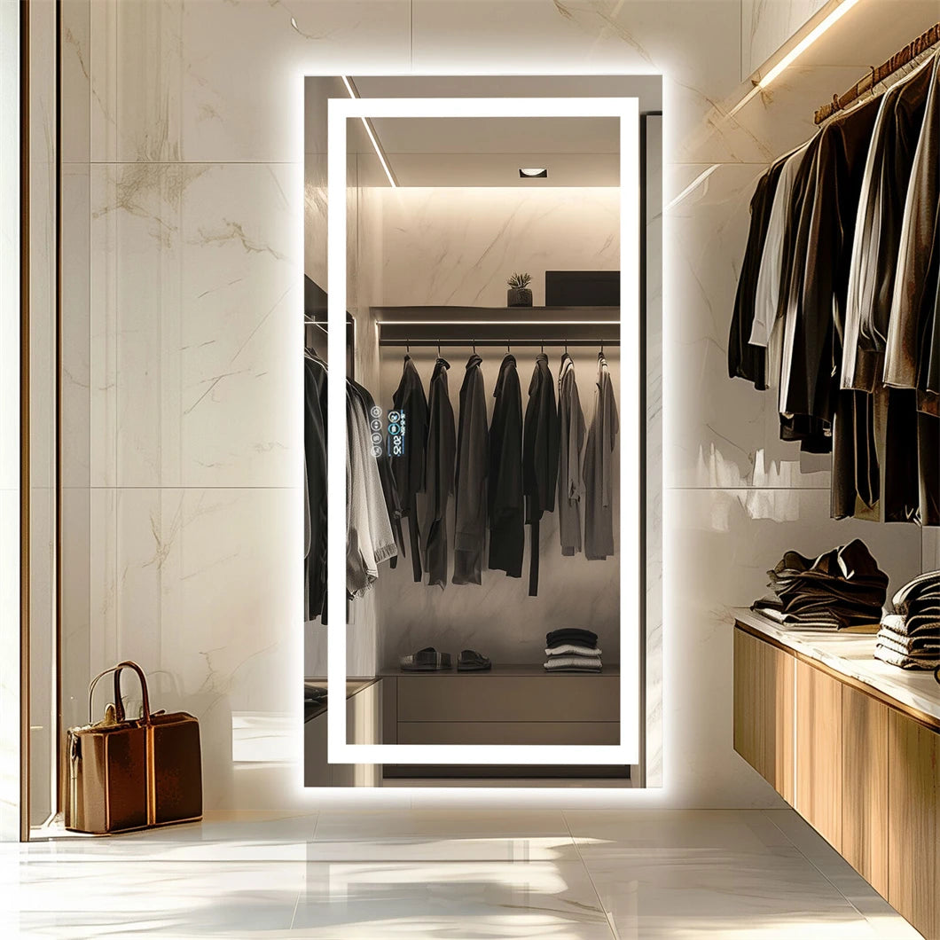 Badkamerspiegel - met LED - Spiegel - Smart Spiegel - Badkamerspiegel met Verlichting - Anti-fog - Dimbaar - Backlit + Front Lit - Digitale Weergave - met Bluetooth - Wandmontage - Waterdicht - Energiezuinig - 1200x600mm