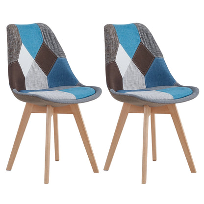2Pcs/4Pcs Nordic Dining Chairs Colorful Patchwork Chairs with Wooden Legs and padded seat Lounge Chair for Kitchen Living Room
