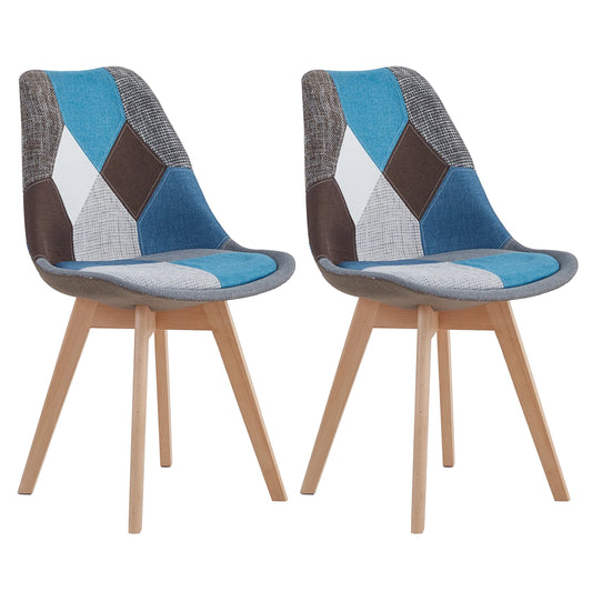 2Pcs/4Pcs Nordic Dining Chairs Colorful Patchwork Chairs with Wooden Legs and padded seat Lounge Chair for Kitchen Living Room