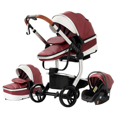 Babywagen - Kinderwagen - Buggy - Wandelwagen - 3-in-1 - met Autostoel - PU Lederen - Opvouwbare - Lichtgewicht - Voor Pasgeborenen t/m 6 Jaar - Rood