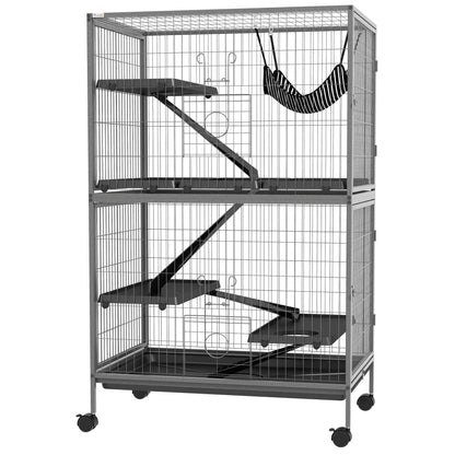 Multifunctional Small Animal Cage with 4 Platforms 3 Ramps 4 Doors Steel Grey Silver Black Size 80L x 52B x 128H cm