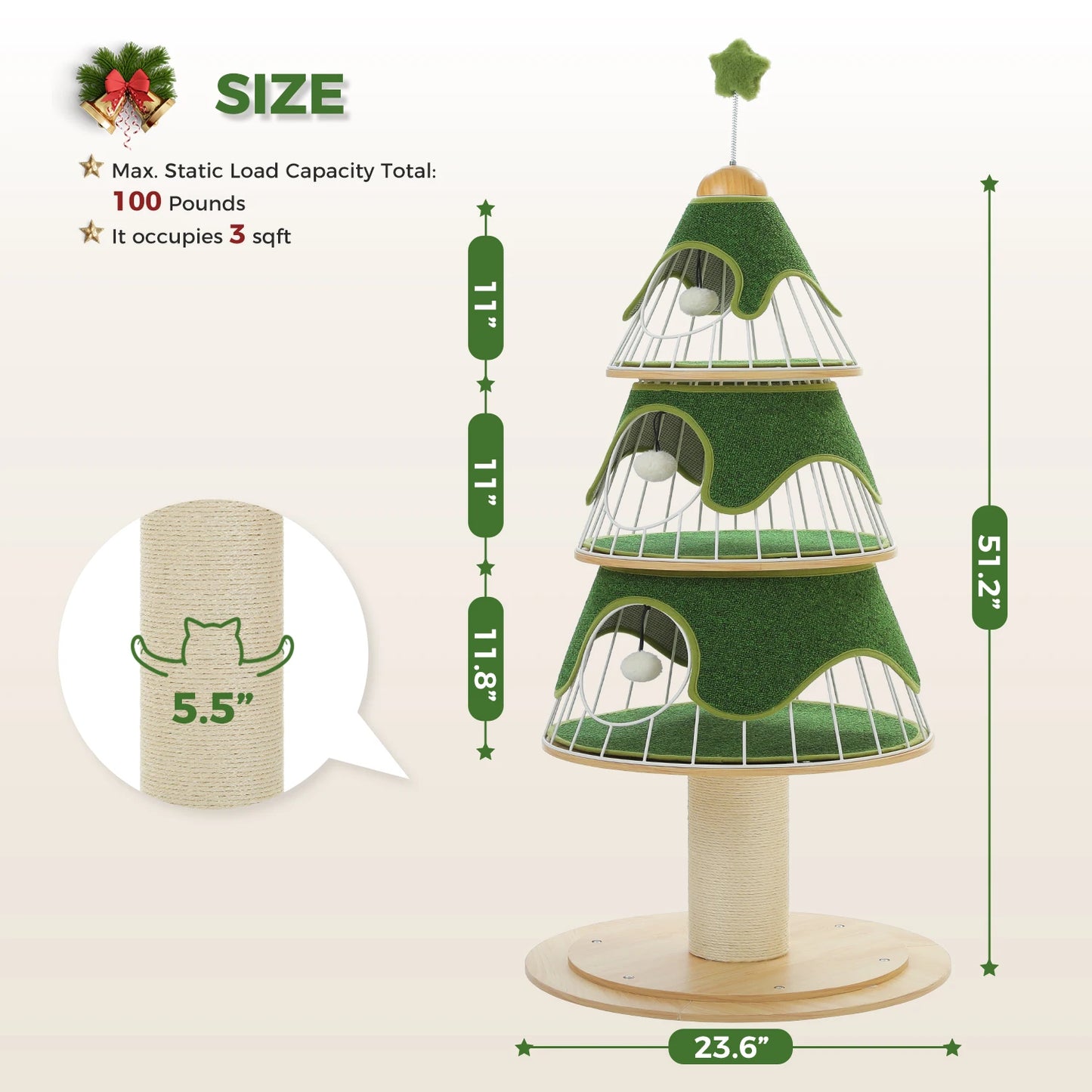 Modern Cat Tree Tower with Thick Scratch Post Multi-Level Cat Condo with Metal Frame Replaceable Cushion Indoor Cat House Bed