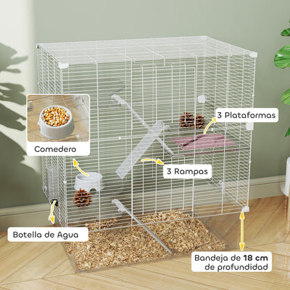 Dierenkooi Kleine Huisdieren – Knaagdierkooi – Fretkooi – Chinchillakooi – Hamsterkooi – 4-laags Met Wieltjes – Diepe 18 cm Bodembak – Stalen Constructie